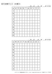 100ますの計算プリント_掛け算_No1~No10のサムネイル